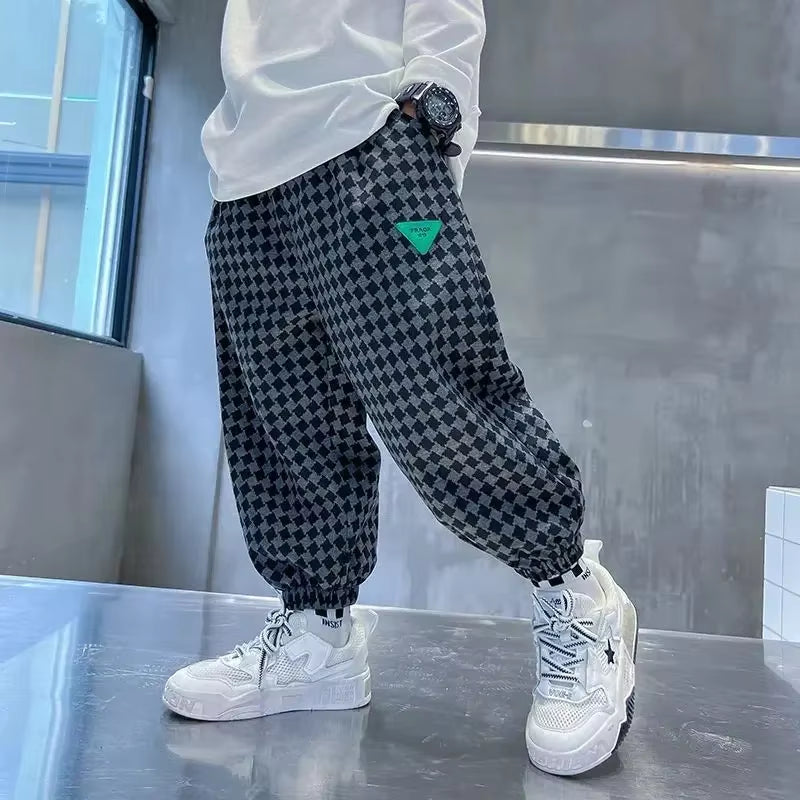 Kids Fleece-Lined Pants Boys Girls Winter Spring Autumn Mid to Large Children'S Trousers New 2023 Trendy Style