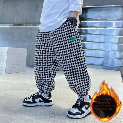 Kids Fleece-Lined Pants Boys Girls Winter Spring Autumn Mid to Large Children'S Trousers New 2023 Trendy Style